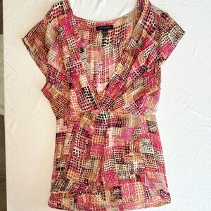 Y2K Banana Republic Wrap Top \ 2000s Sheer Pink Patterned Wrap V-Neck Blouse